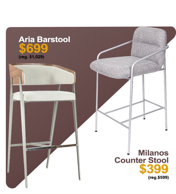 Aria barstool and milanos counter stool closeouts