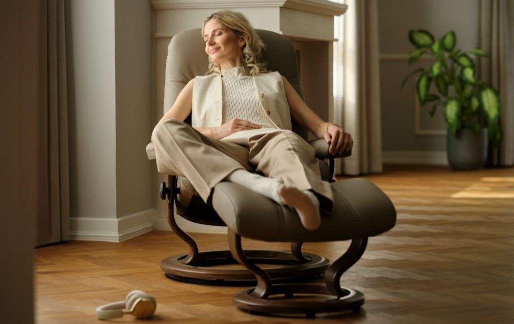 Person relaxing in Stresless Consul recliner